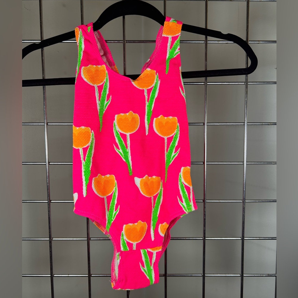 Kids Floral Pink and Orange One Piece Swimsuit Size girls 10